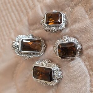 Sterling Smoky Topaz/Quartz Set: Ring, Earrings, Enhancer Pendant
